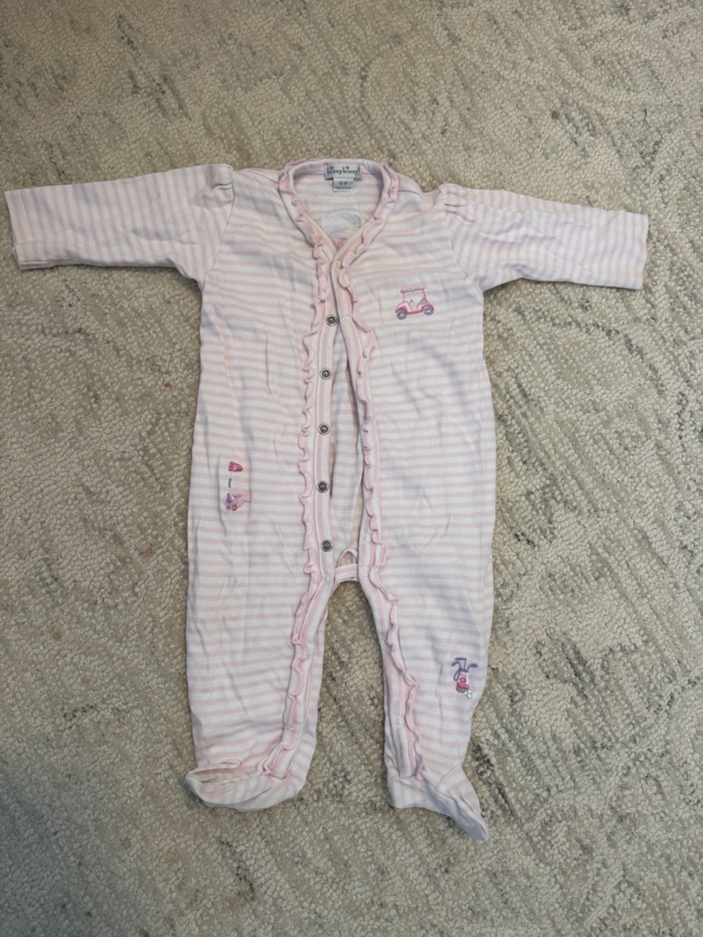 Kissy kissy adorable golf Soft Pink Striped Ruffle Footed One-Piece for Baby